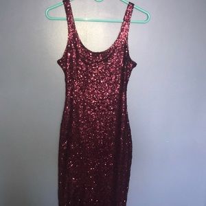 Burgundy Sequins Body Con Dress